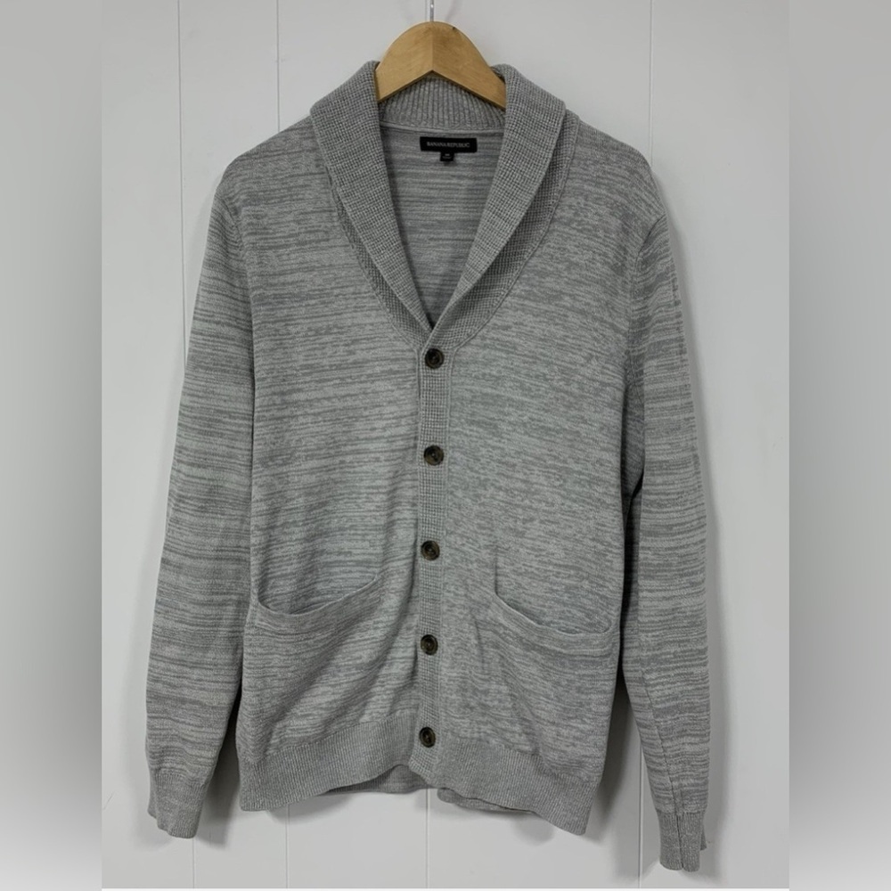 NWT Banana Republic Cardigan Sweater Men’s Large Gray Shawl Neck Button Up